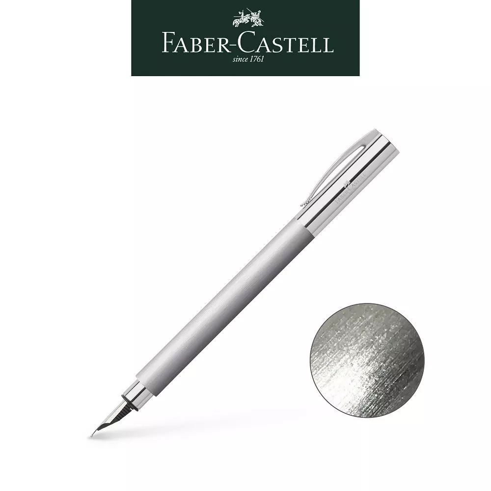 免費客製化刻字【Faber-Castell】Ambition成吉思汗銀絲鋼筆M/F/EF尖 不鏽鋼筆桿/極簡線條/送禮首選 台灣輝柏✿50B004